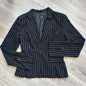 A. Byer Large Black Pinstripe Single Button Blazer Y2K 90s Spread Cuff‎
